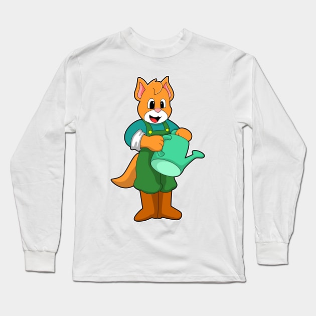 Cat as Farmer with Watering can Long Sleeve T-Shirt by Markus Schnabel